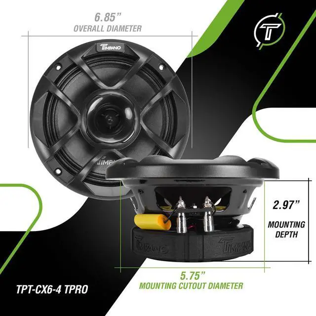 Alt view image 3 of 7 - 6.5 Inch Car Coaxial Speakers 1200 Watts per Pair TPT-CX6-4 TPRO, 2-Way PRO Audio Premium Speaker 4 Ohm, Grill Included - Great for Car Stereo Sound System (Pair)