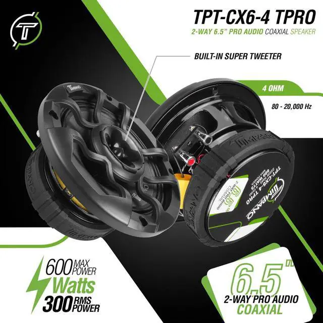 Alt view image 2 of 7 - 6.5 Inch Car Coaxial Speakers 1200 Watts per Pair TPT-CX6-4 TPRO, 2-Way PRO Audio Premium Speaker 4 Ohm, Grill Included - Great for Car Stereo Sound System (Pair)