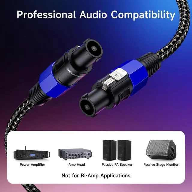 Alt view image 3 of 7 - Premium Braided 12AWG Speaker Cable, 3ft | Compatible with Speakon NL4FC Port