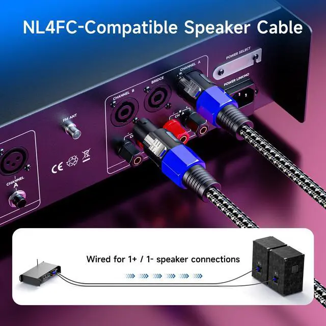 Alt view image 4 of 7 - Premium Braided 12AWG Speaker Cable, 3ft | Compatible with Speakon NL4FC Port