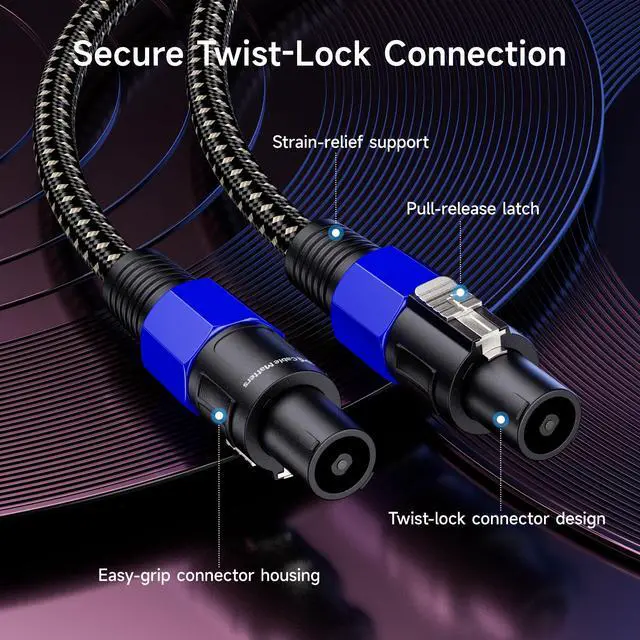 Alt view image 6 of 7 - Premium Braided 12AWG Speaker Cable, 3ft | Compatible with Speakon NL4FC Port