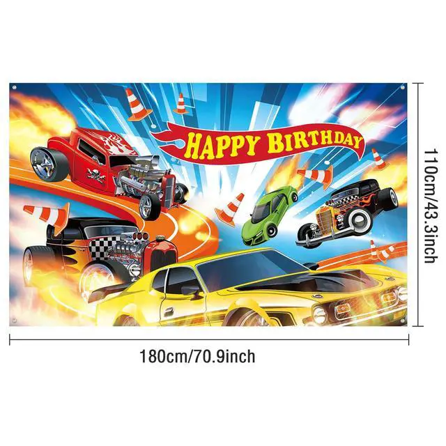 Alt view image 2 of 7 - Hot Car Birthday Party Decorations Hot Race Car Birthday Party Backdrop 5.9x3.6ft Banner Background for Boys Racing Signs for Indoor Outdoor Decorations Supplies