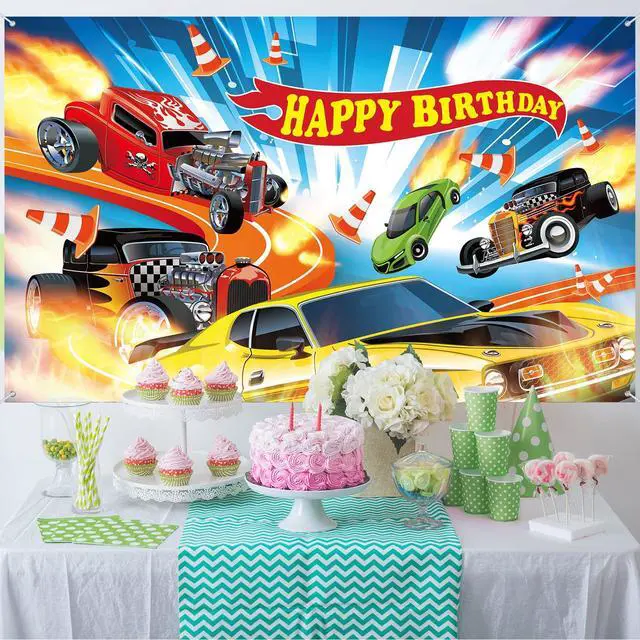 Alt view image 4 of 7 - Hot Car Birthday Party Decorations Hot Race Car Birthday Party Backdrop 5.9x3.6ft Banner Background for Boys Racing Signs for Indoor Outdoor Decorations Supplies