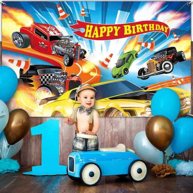 Alt view image 6 of 7 - Hot Car Birthday Party Decorations Hot Race Car Birthday Party Backdrop 5.9x3.6ft Banner Background for Boys Racing Signs for Indoor Outdoor Decorations Supplies