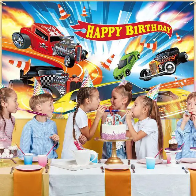 Alt view image 7 of 7 - Hot Car Birthday Party Decorations Hot Race Car Birthday Party Backdrop 5.9x3.6ft Banner Background for Boys Racing Signs for Indoor Outdoor Decorations Supplies