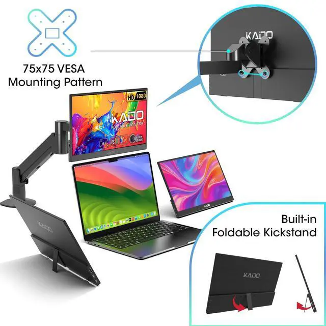 Alt view image 6 of 7 - 15.6 Inch 1080p FHD Ultra-Slim Laptop Monitor Second Display | IPS 1920x1080 Adjustable Kickstand, Screen Extender for PC, Mac, Tablet, Phone, Xbox, PS5, Switch USB-C & HDMI Connectivity
