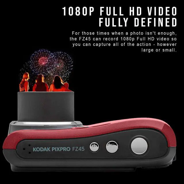 Alt view image 4 of 7 - PIXPRO FZ45 Digital Camera (Red) Bundle | 32GB Class 10 UHS-I U1 SDHC Memory Card, AA High-Performance Alkaline Batteries, (3 items)