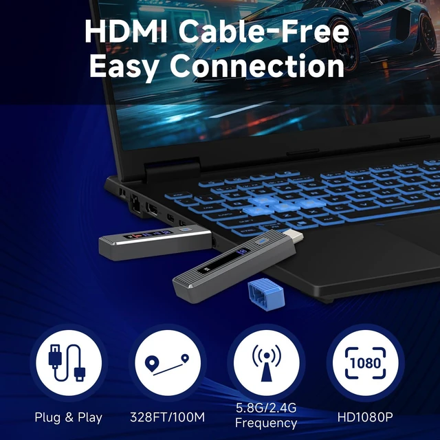 Alt view image 2 of 7 - Wireless HDMI Transmitter and Receiver 328FT/100M, LED Screen Display | HDMI Extender Kit, Dual-Band 2.4G+5.8G Plug & Play, 4K Decode 1080P Output for PC/Projector/TV Box/Monitor