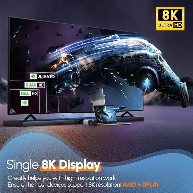 Alt view image 3 of 7 - Docking Station 3 Monitors for Windows/ChromeOS, Single 8K&Dual 4K | USB C Docking Station with 2 HDMI, USB-C Video, 7 USB A/C(Max 10Gbps), PD 20W, 100W Charger, for Workers/Editors/Creators