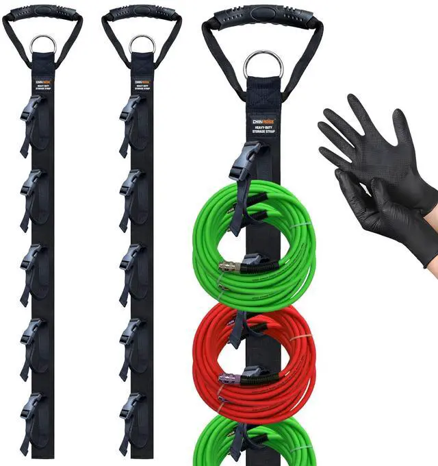 Main image of Extension Cord Organizer Adjustable 2 PCS with 5 Slots | Adjustable Extension Cord Hanger, Extension Cord Holder, Garage Garden Storage Straps, For Cable, Hose, Rope, Tool