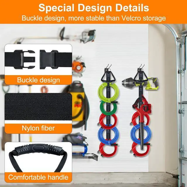Alt view image 3 of 7 - Extension Cord Organizer Adjustable 2 PCS with 5 Slots | Adjustable Extension Cord Hanger, Extension Cord Holder, Garage Garden Storage Straps, For Cable, Hose, Rope, Tool