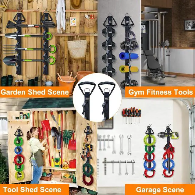 Alt view image 6 of 7 - Extension Cord Organizer Adjustable 2 PCS with 5 Slots | Adjustable Extension Cord Hanger, Extension Cord Holder, Garage Garden Storage Straps, For Cable, Hose, Rope, Tool