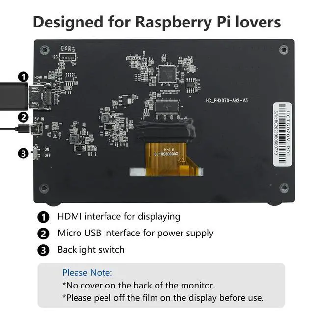 Alt view image 5 of 7 - Raspberry Pi Screen, 7 Inch Portable Monitor External Display 800x480 IPS Screen Small HDMI Monitor for Raspberry Pi 400/4/3/2/Zero/B/B+ Jetson Nano Win11/10/8/7 (Non-Touch)