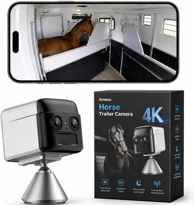 Main image of NomadEye Wireless Horse Trailer Camera Live 4K Video to Your Phone with Night Vision, 2-Way Audio, 15H Battery, Magnetic Mount - No Trailer WiFi Needed - Compatible with iPhone & Android