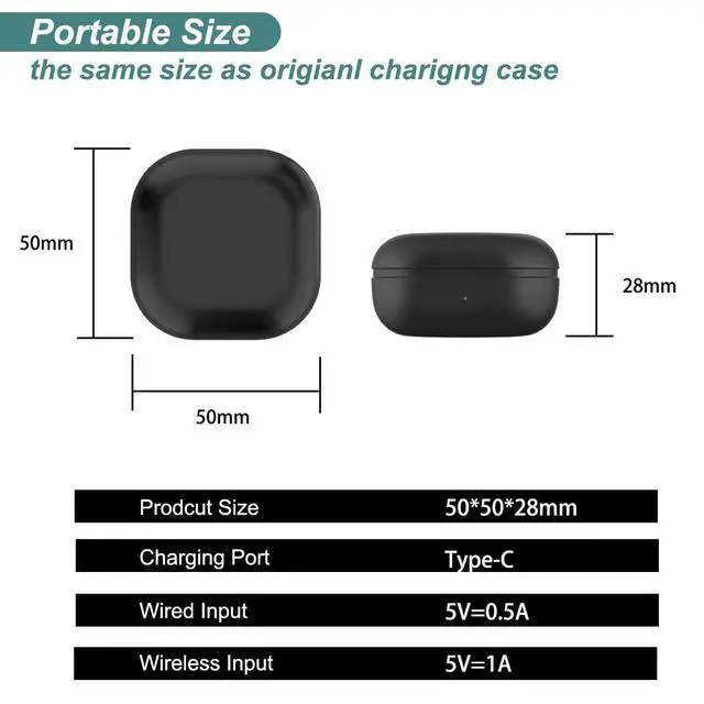 Alt view image 5 of 7 - Charging Case for Galaxy Buds Live SM-R180 Earbuds (Black) | Replacement Charger Case Cover Dock Station for Samsung Galaxy Buds Live Headphones