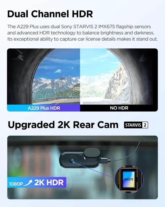 Alt view image 5 of 6 - Bundle: A229 Plus 2CH + CPL A229 Plus Dash Cam with Dual STARVIS 2 Sensors, 2 Channel HDR, 1440P+1440P Front and Rear