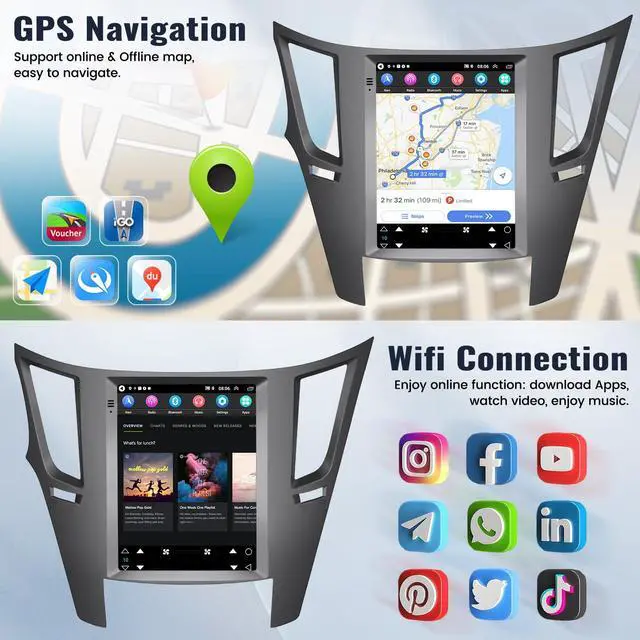Alt view image 5 of 7 - 2G+64G Android Car Stereo for Subaru Outback Legacy 2010-2014 9.7 Inch Touch Screen Car Radio with Wireless Apple Carplay Android Auto GPS Navigation Bluetooth FM WiFi HiFi Backup Camera MIC