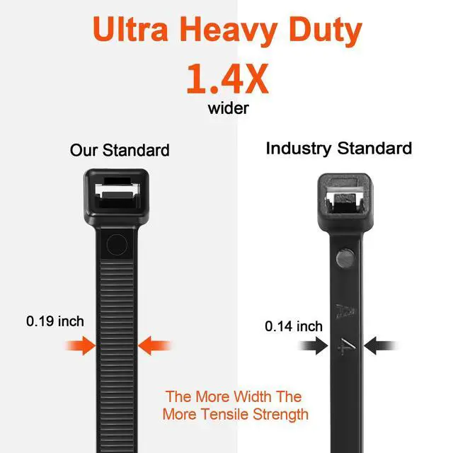 Alt view image 4 of 7 - Zip Ties Assorted Size,4+6+8+12+14+18 Inch Double Sided Toothed,100 LBS Tensile Strength Heavy Duty Cable Wire Ties With Self-Locking Adjustable Durable Nylon Tie Wraps for Indoor Outdoor400 Pack
