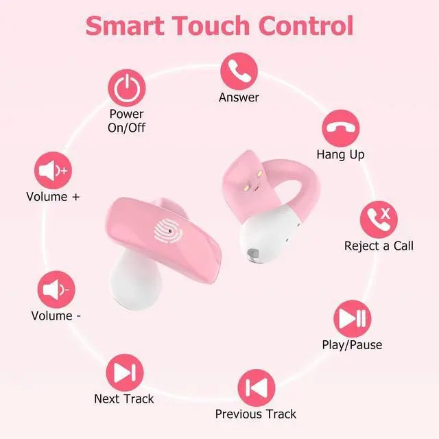 Alt view image 6 of 7 - Kids Wireless Earbuds, Open Ear Clip On Headphones for Teen, Pink | 85dB Volume Limit, 20 Hours Charging Case, Bluetooth 5.4, Built-in Mic, For Teens Child Girls Boys Home School Travel Sports