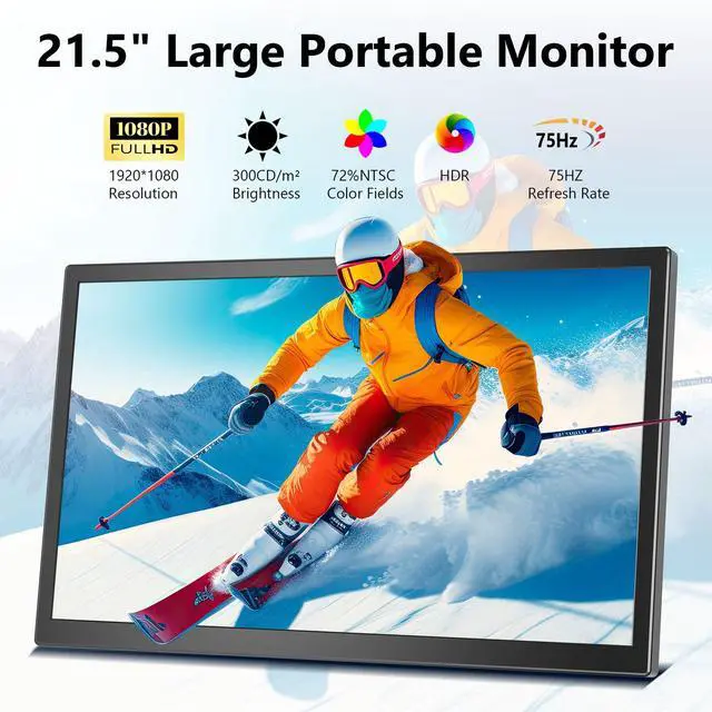 Alt view image 2 of 7 - 21.5inch Large Portable Monitor for Laptop, FHD 1080P 75Hz VESA Supported USB-C HDMI Extender Computer Monitor for Working Business Gaming