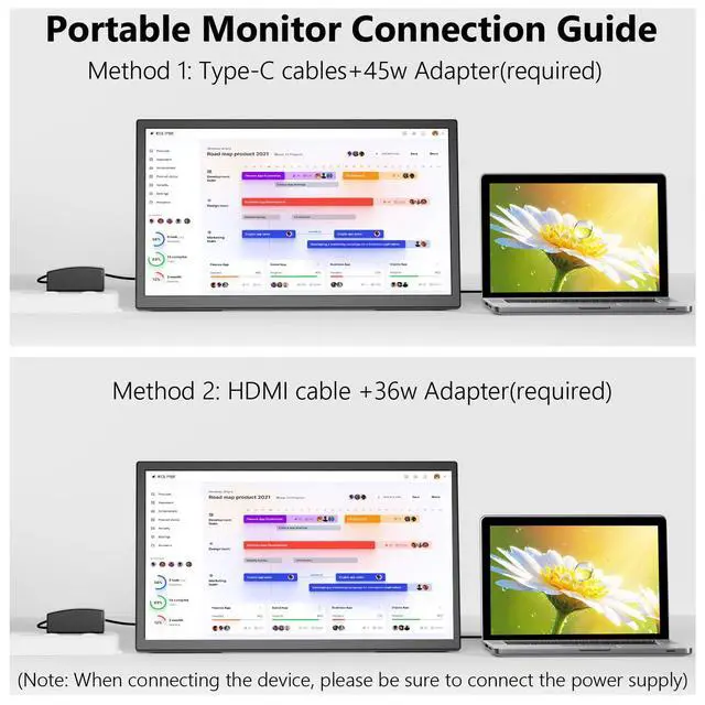 Alt view image 4 of 7 - 21.5inch Large Portable Monitor for Laptop, FHD 1080P 75Hz VESA Supported USB-C HDMI Extender Computer Monitor for Working Business Gaming
