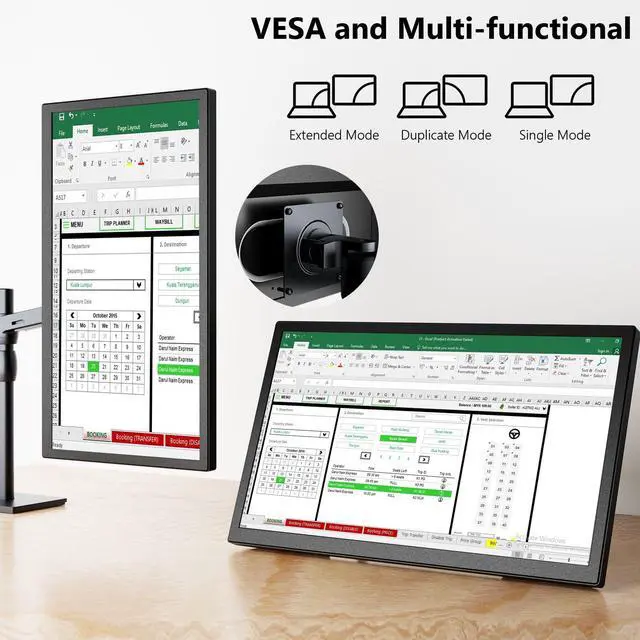 Alt view image 6 of 7 - 21.5inch Large Portable Monitor for Laptop, FHD 1080P 75Hz VESA Supported USB-C HDMI Extender Computer Monitor for Working Business Gaming