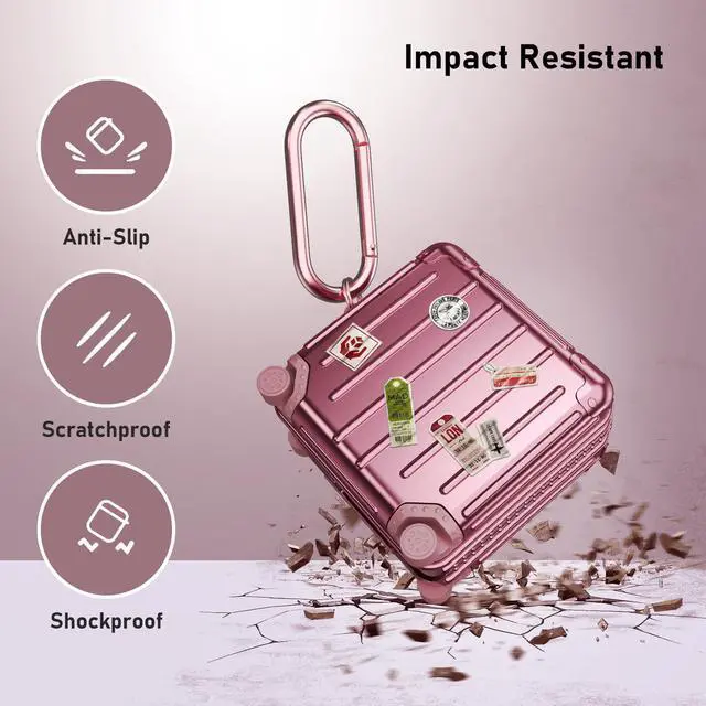 Alt view image 3 of 7 - Compatible with Samsung Galaxy Buds 4 Case/Buds 4 Pro Case Cover, Cute Funny Suitcase Design Case for Galaxy Buds 4 Pro, Fashion Protective Hard Case for Women Men with Keychain (Rose Gold)