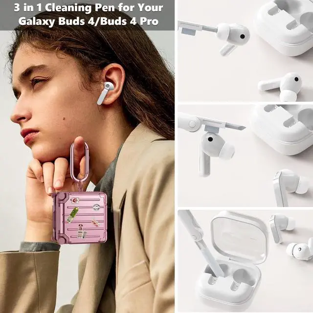 Alt view image 6 of 7 - Compatible with Samsung Galaxy Buds 4 Case/Buds 4 Pro Case Cover, Cute Funny Suitcase Design Case for Galaxy Buds 4 Pro, Fashion Protective Hard Case for Women Men with Keychain (Rose Gold)
