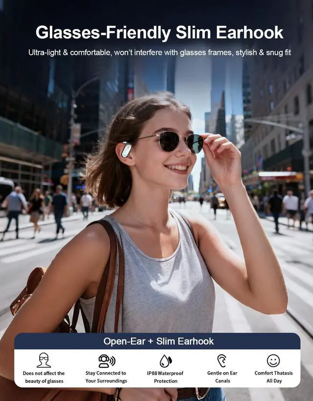 Alt view image 3 of 7 - Open Ear Earbuds AI Translation Earbuds Real Time Open Ear Headphones Wireless Bluetooth 6.1 Audifonos Traductores Inglés Español 96H Playtime Language Translator Earbuds for Meeting Learning