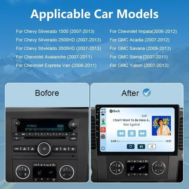 Alt view image 2 of 7 - Car Radio Stereo Android 13 for Chevy Silverado 2007-2013 Tahoe Equinox GMC Sierra Yukon with Wireless CarPlay Android Auto Backup Camera