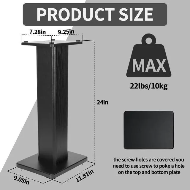 Alt view image 2 of 7 - 24 Inch Speaker Stands Wood Grain Universal Floor Speaker Stands Pair Heavy Duty Surround Sound Speaker Monitor Stand for Home Theater with Sand Filling Tuning Function - Black