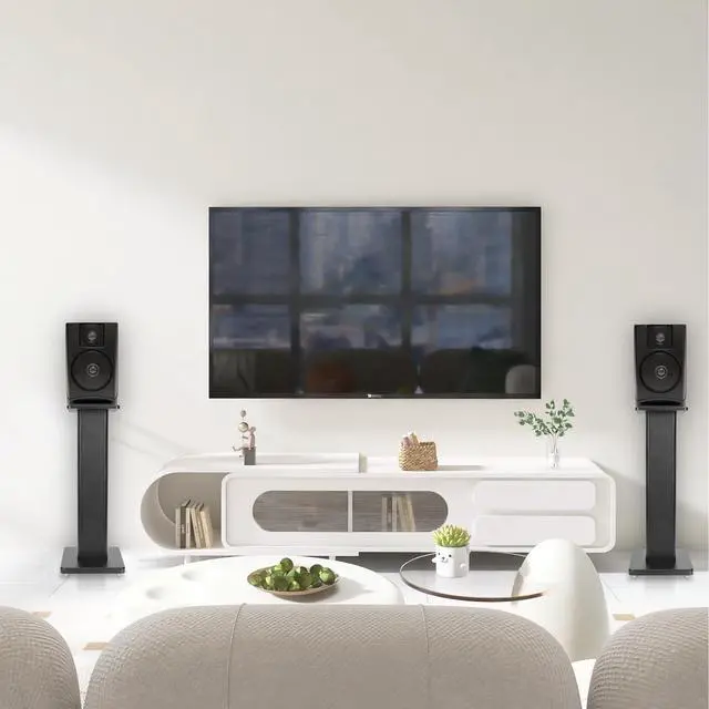 Alt view image 7 of 7 - 24 Inch Speaker Stands Wood Grain Universal Floor Speaker Stands Pair Heavy Duty Surround Sound Speaker Monitor Stand for Home Theater with Sand Filling Tuning Function - Black