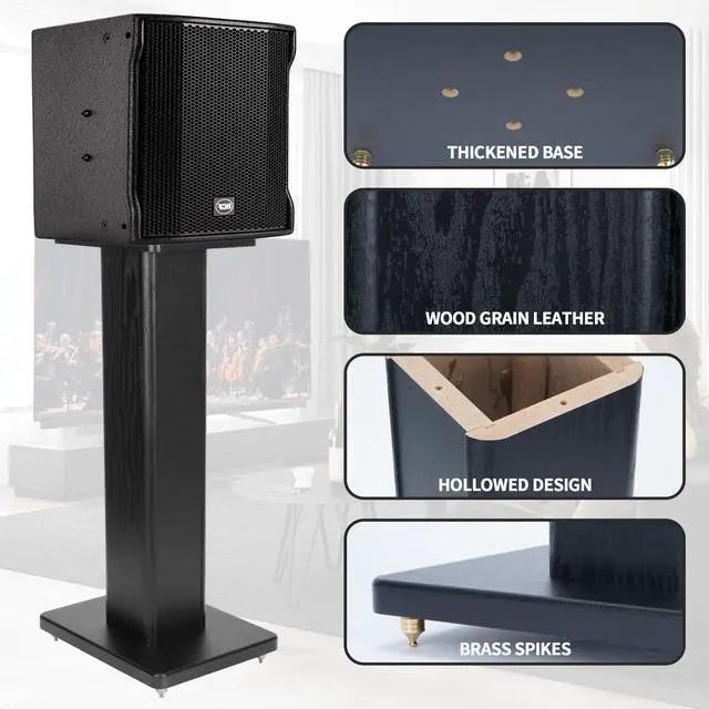 Alt view image 4 of 7 - 24 Inch Speaker Stands Wood Grain Universal Floor Speaker Stands Pair Heavy Duty Surround Sound Speaker Monitor Stand for Home Theater with Sand Filling Tuning Function - Black