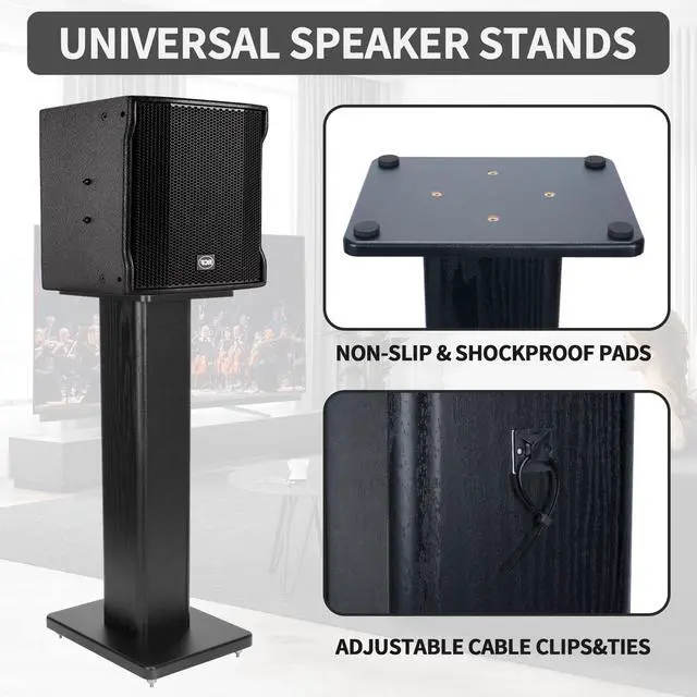 Alt view image 6 of 7 - 24 Inch Speaker Stands Wood Grain Universal Floor Speaker Stands Pair Heavy Duty Surround Sound Speaker Monitor Stand for Home Theater with Sand Filling Tuning Function - Black