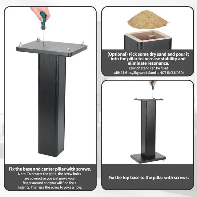Alt view image 5 of 7 - 24 Inch Speaker Stands Wood Grain Universal Floor Speaker Stands Pair Heavy Duty Surround Sound Speaker Monitor Stand for Home Theater with Sand Filling Tuning Function - Black