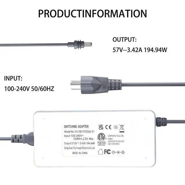 Alt view image 2 of 7 - Starlink Power Supply Charger Adapter for Gen 3 & MiniETL Listed / 57V 3.42A 194.94W Replacement Power Supply with 16.4FT/5M AC Cord