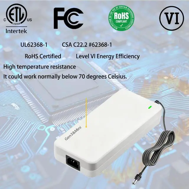 Alt view image 7 of 7 - Starlink Power Supply Charger Adapter for Gen 3 & MiniETL Listed / 57V 3.42A 194.94W Replacement Power Supply with 16.4FT/5M AC Cord