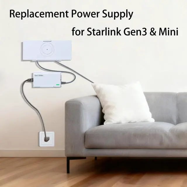 Alt view image 4 of 7 - Starlink Power Supply Charger Adapter for Gen 3 & MiniETL Listed / 57V 3.42A 194.94W Replacement Power Supply with 16.4FT/5M AC Cord