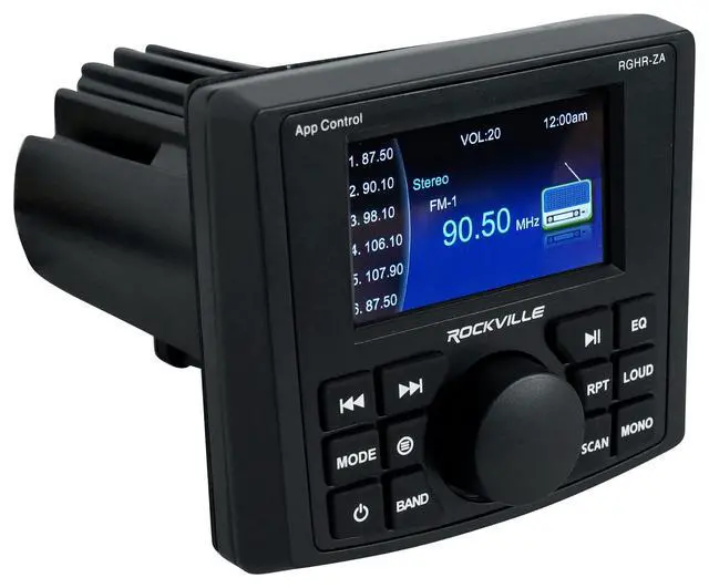 Alt view image 2 of 7 - RGHR-ZA 4 Zone Marine Gauge Hole Receiver, Bluetooth App Control | IP66 Waterproof, 3" TFT Display, Wired Remote, Zone Volume Controls, 72W x 4 Peak / 28W x 4 RMS, USB, Built-in EQ, AM/FM