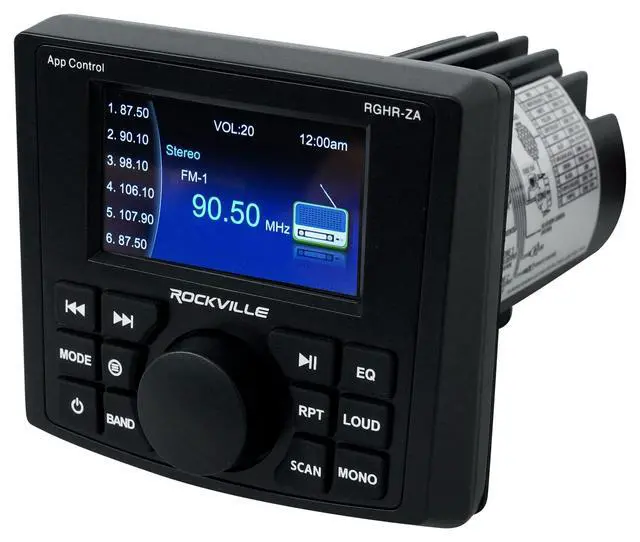Alt view image 3 of 7 - RGHR-ZA 4 Zone Marine Gauge Hole Receiver, Bluetooth App Control | IP66 Waterproof, 3" TFT Display, Wired Remote, Zone Volume Controls, 72W x 4 Peak / 28W x 4 RMS, USB, Built-in EQ, AM/FM