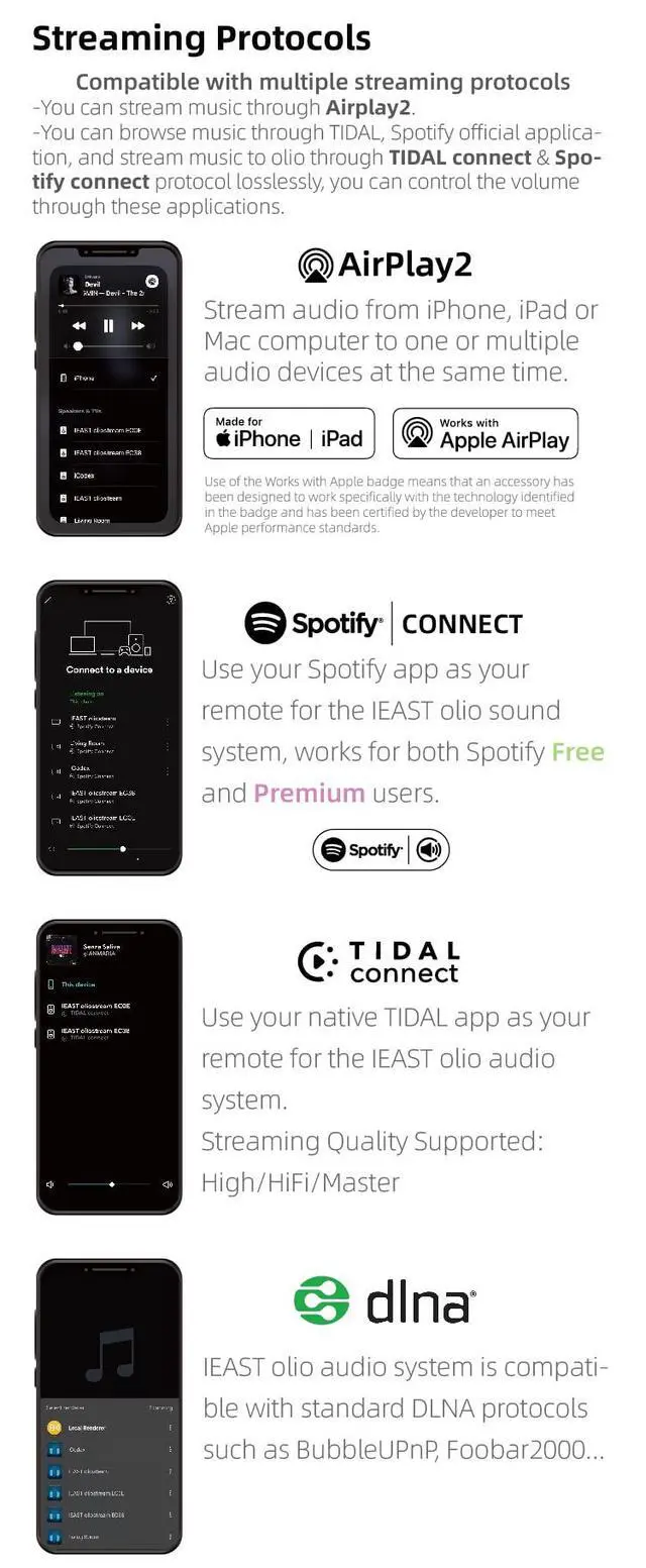 Alt view image 4 of 7 - Olio AirPlay 2 Wireless Audio Receiver Adapter WiFi & Bluetooth Music Streamer with Hi-Res 24bit/192kHz Output, Multiroom Audio, Spotify & Tidal Connect, Works with Siri&Alexa