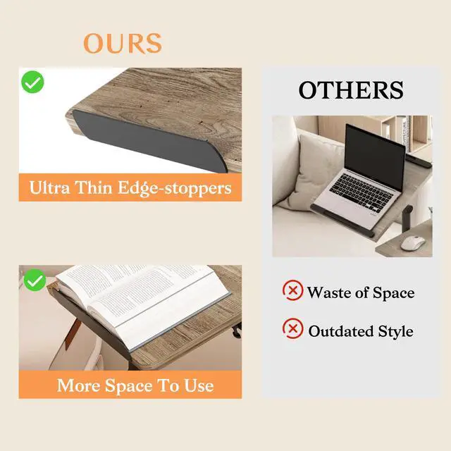 Alt view image 4 of 4 - Overbed Table with Wheels Adjustable Height Beside Desk Rolling Hospital Over Bed Table Laptop Stand for Couch Tray Table Bed Sofa Side Table Computer Workstations-Coffee