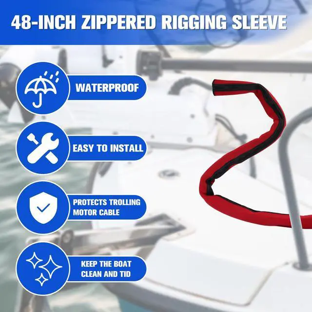 Alt view image 6 of 7 - 48inch Neoprene Trolling Motor Cable Sleeve 2'' Dia Cable Organizer | Protect & organize trolling motor cables for Boat, Zipper full wrap neoprene sleeve for Trolling Motor(Red)