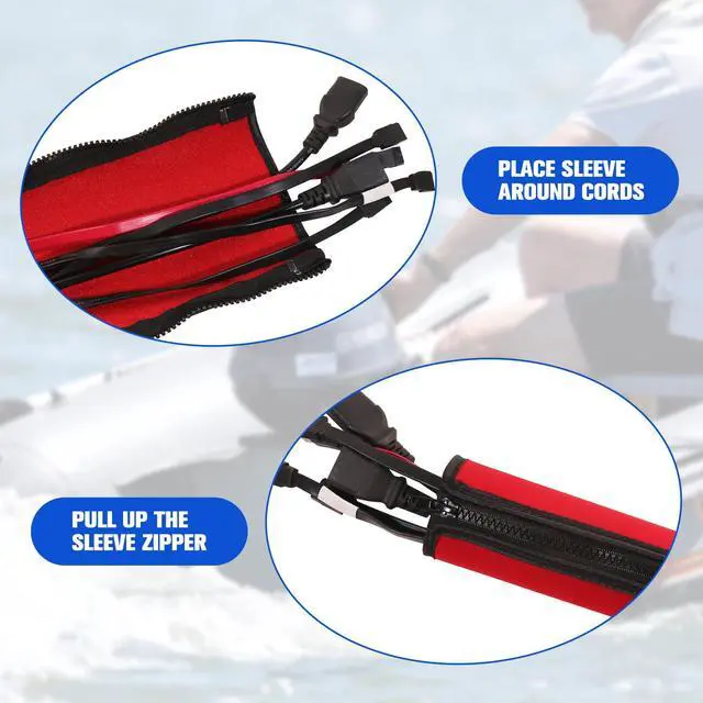 Alt view image 4 of 7 - 48inch Neoprene Trolling Motor Cable Sleeve 2'' Dia Cable Organizer | Protect & organize trolling motor cables for Boat, Zipper full wrap neoprene sleeve for Trolling Motor(Red)