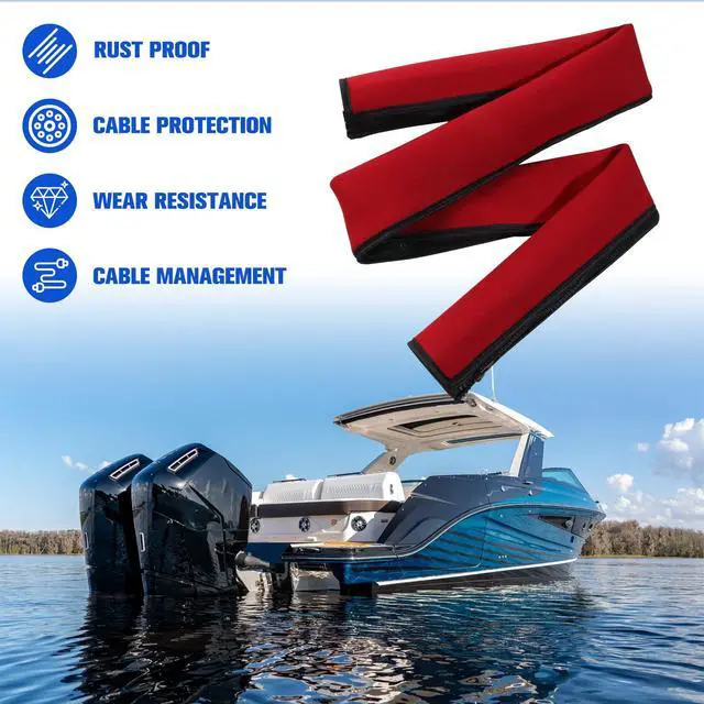 Alt view image 7 of 7 - 48inch Neoprene Trolling Motor Cable Sleeve 2'' Dia Cable Organizer | Protect & organize trolling motor cables for Boat, Zipper full wrap neoprene sleeve for Trolling Motor(Red)