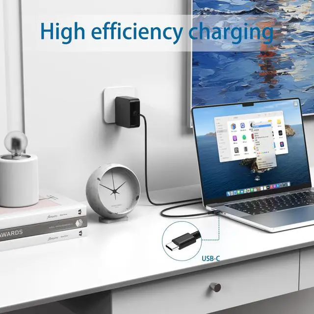 Alt view image 2 of 7 - USB-C 65W Wall Charger Power Adapter for Lenovo Laptop ThinkPad T14 T15 X1 X13 E15 T480s T490 Yoga 7i 9i Thinkbook 13s 14 15 16 Plus Chromebook C330 S330- PD 3.0,Slim,Light and Portable-Black