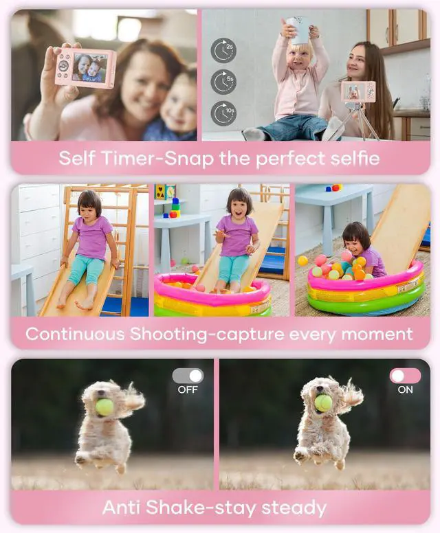 Alt view image 5 of 7 - Digital Camera, 56MP, FHD 1080P Point & Shoot Camera, 32GB SD Card | 2 Batteries, Type-C Cable, Camera Bag Included, Burst Mode, Girls & Kids Aged 3+ Ideal for Teens, 1-Year Support