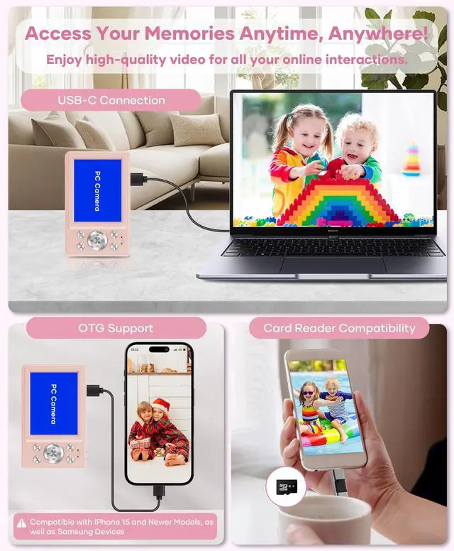 Alt view image 7 of 7 - Digital Camera, 56MP, FHD 1080P Point & Shoot Camera, 32GB SD Card | 2 Batteries, Type-C Cable, Camera Bag Included, Burst Mode, Girls & Kids Aged 3+ Ideal for Teens, 1-Year Support