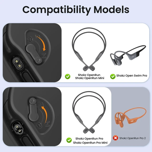Alt view image 2 of 7 - Charging Case Compatible with Shokz OpenSwim Pro, Magnetic Fast Charging Station Built in 2000mAh, Charger Stand Dock Cable for Aftershokz Aeropex AS800/S803, OpenRun Pro/OpenRun/Mini Headphone