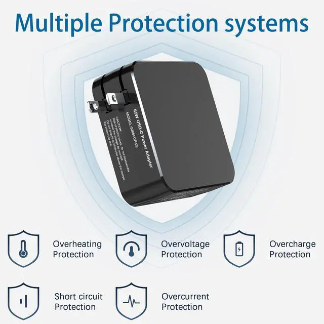 Alt view image 6 of 7 - USB-C 65W Wall Charger Power Adapter for Lenovo Laptop ThinkPad T14 T15 X1 X13 E15 T480s T490 Yoga 7i 9i Thinkbook 13s 14 15 16 Plus Chromebook C330 S330- PD 3.0,Slim,Light and Portable-Black